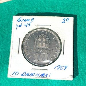 1959 Greece 10 Drachmai Coin - Y# 45